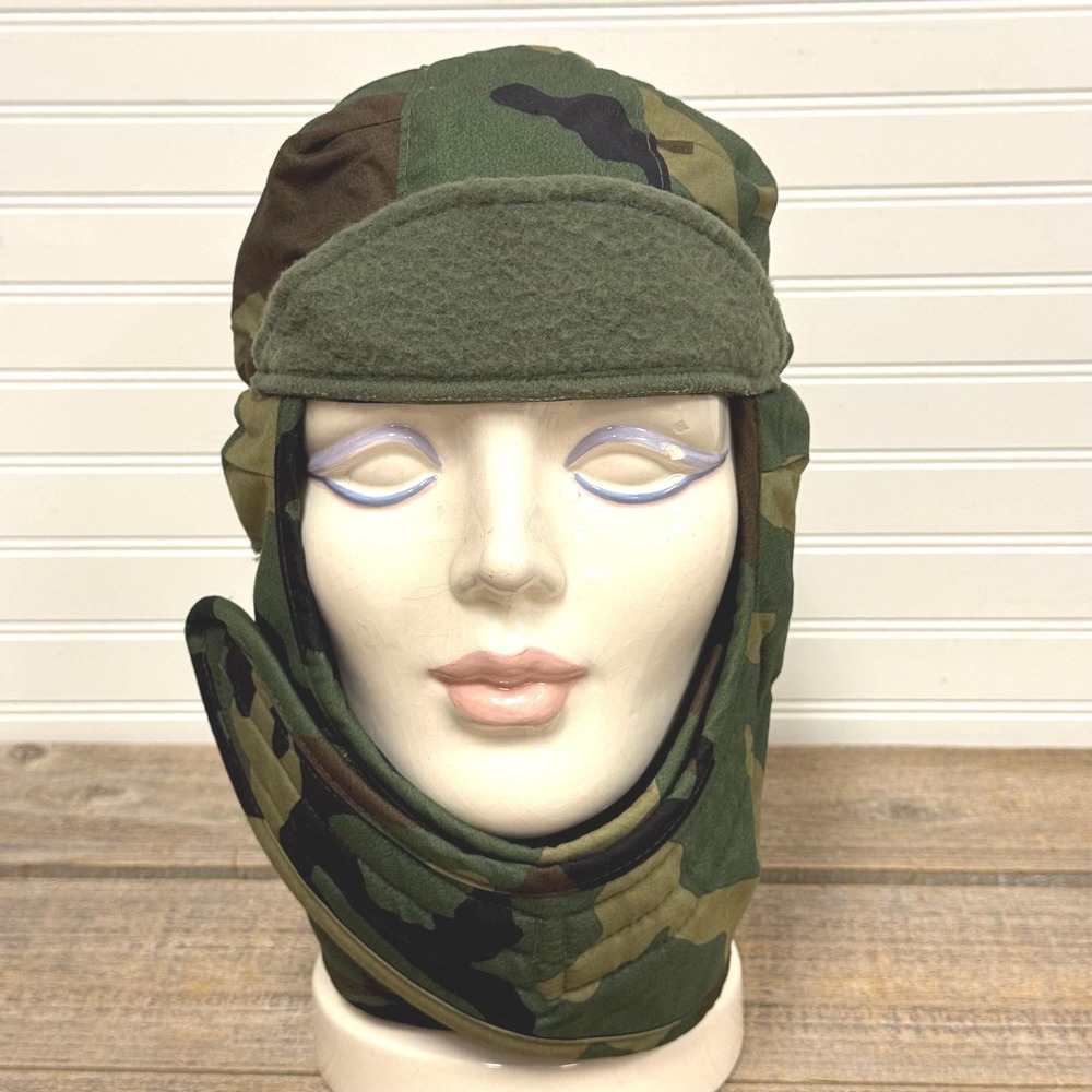 Vintage woodland camouflage cold weather helmet liner hat military issue